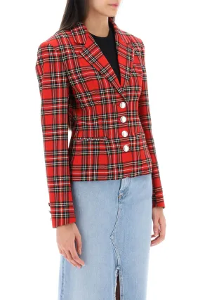 Alessandra Rich Wool Single-Breasted Jacket With Tartan Motif