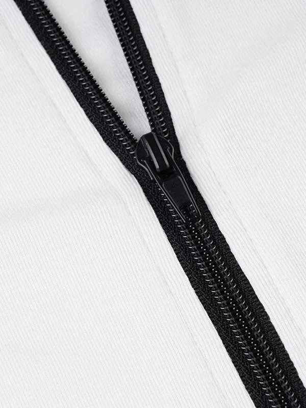 Band Collar Contrast Trim Zippers Jacket