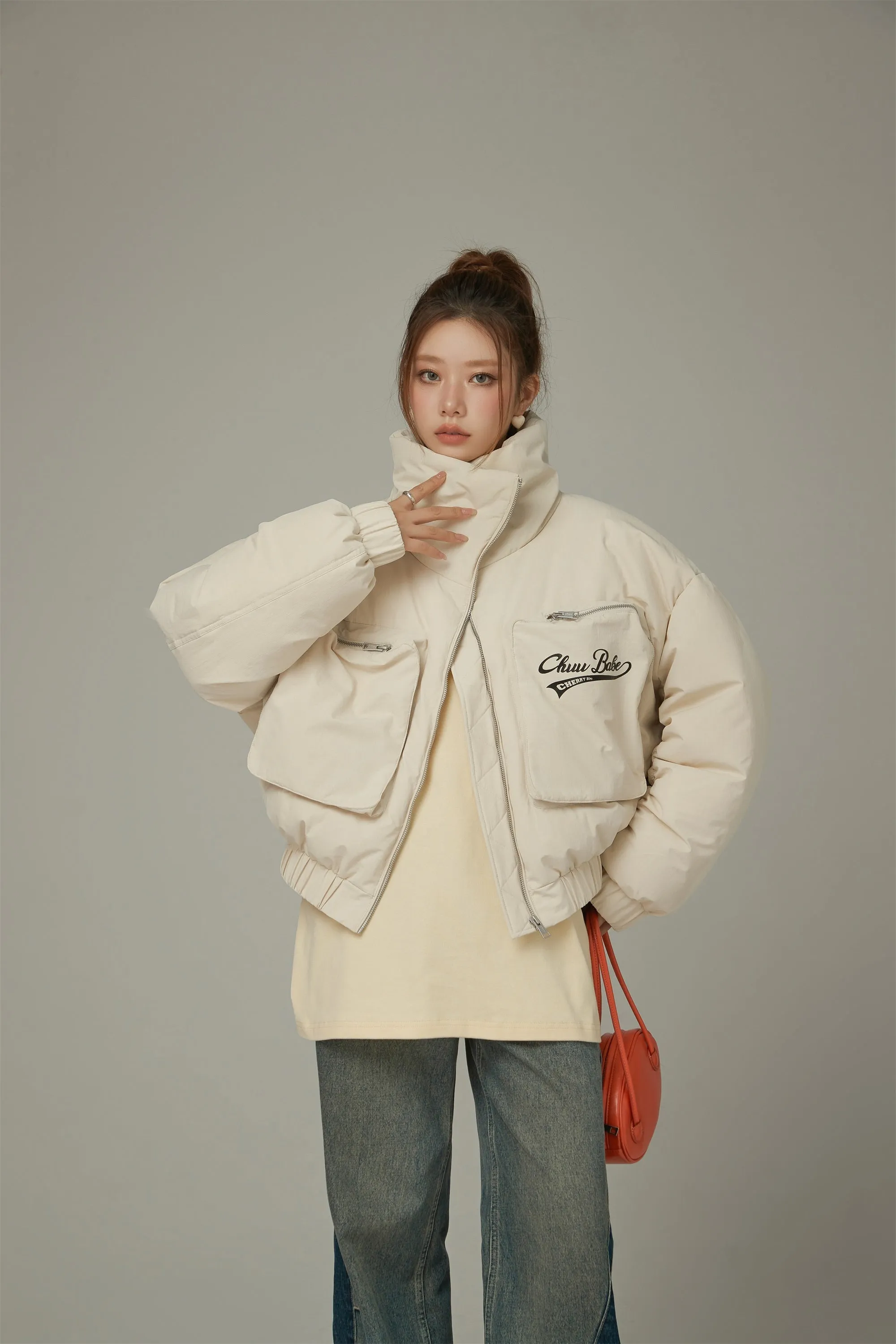 Big Pocket High Neck Sporty Jacket