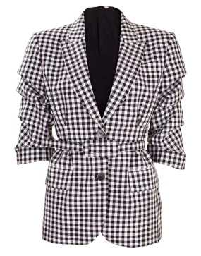 Black and White Crushed Sleeve Fitted Blazer