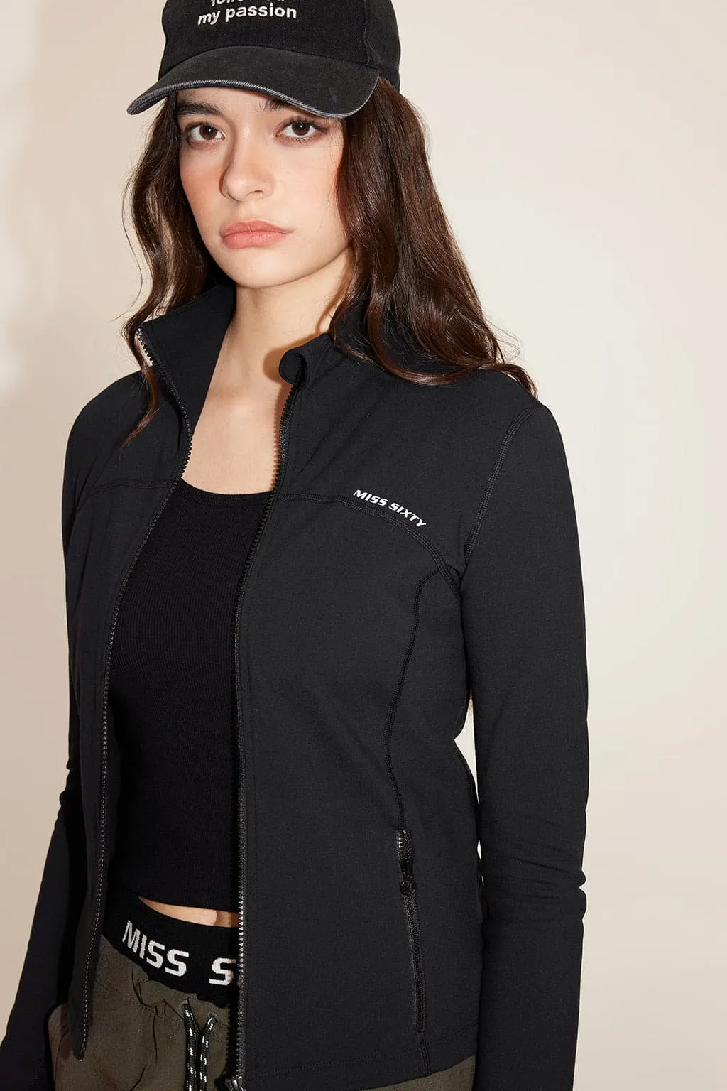 Black High-Neck Elastic Slim Fit Yoga Jacket