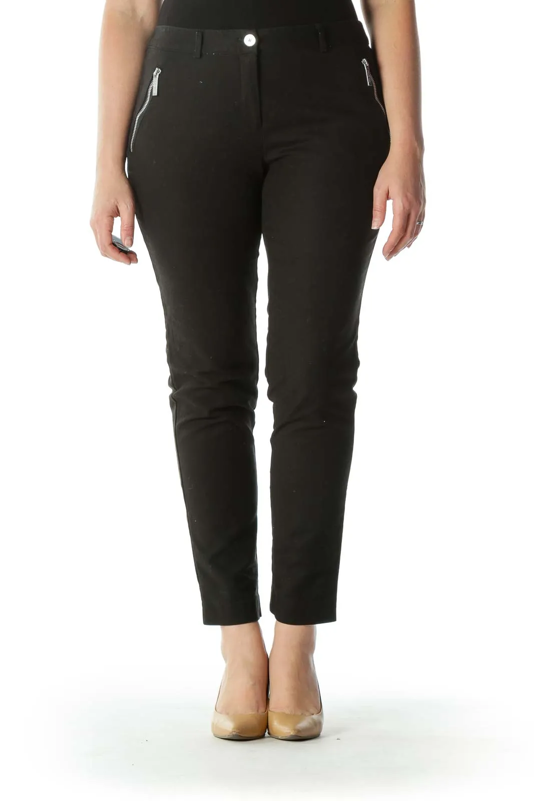 Black Zippered Pocket Slim-Fit Pants