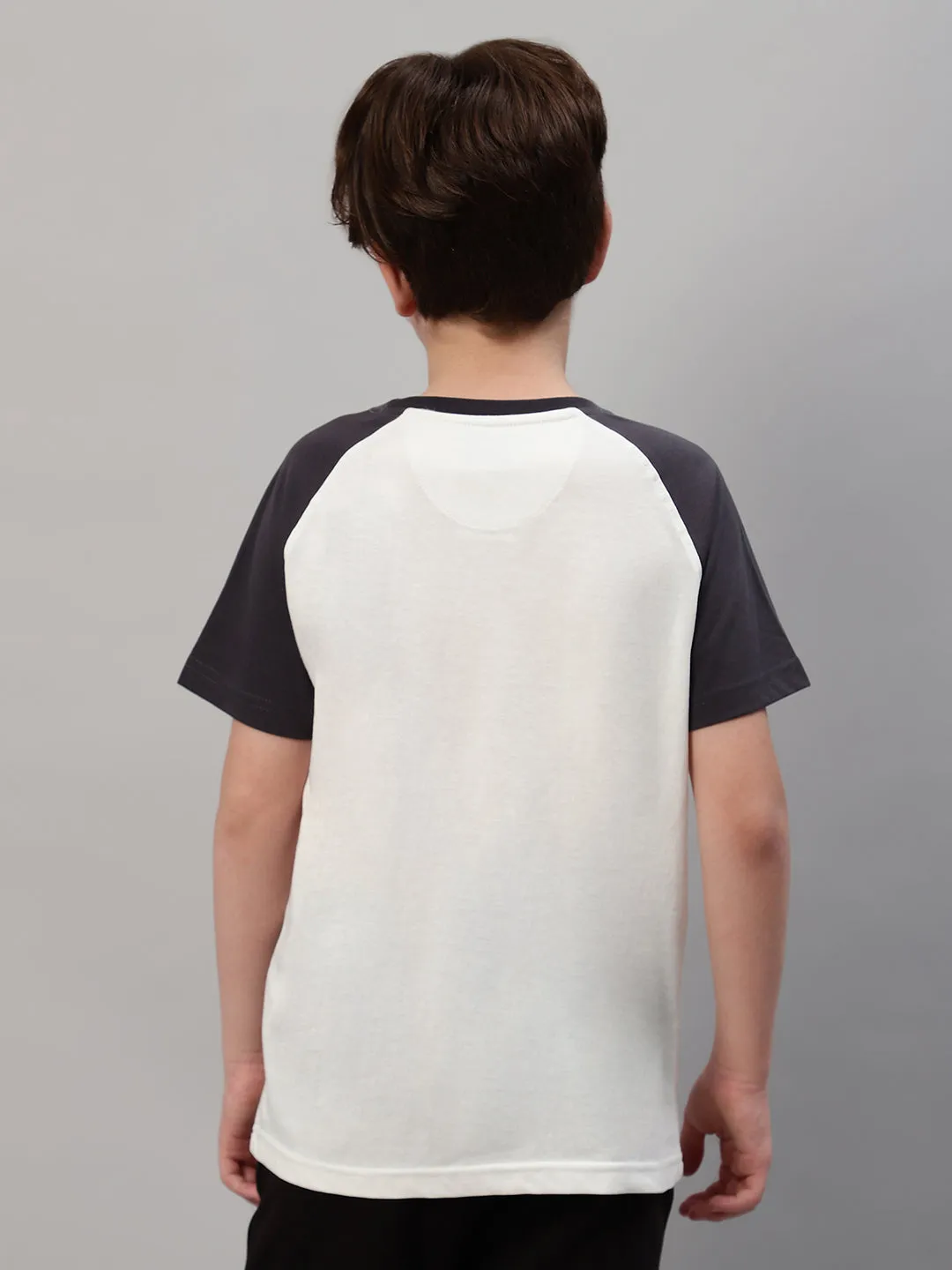 Boys Casual White Raglan Contrast Half Sleeve  T-Shirt