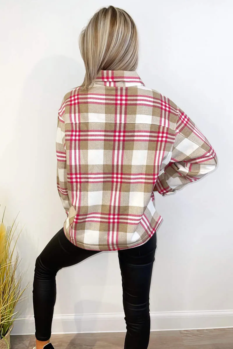 Cerise Double Pocket Checked Shirt Jacket