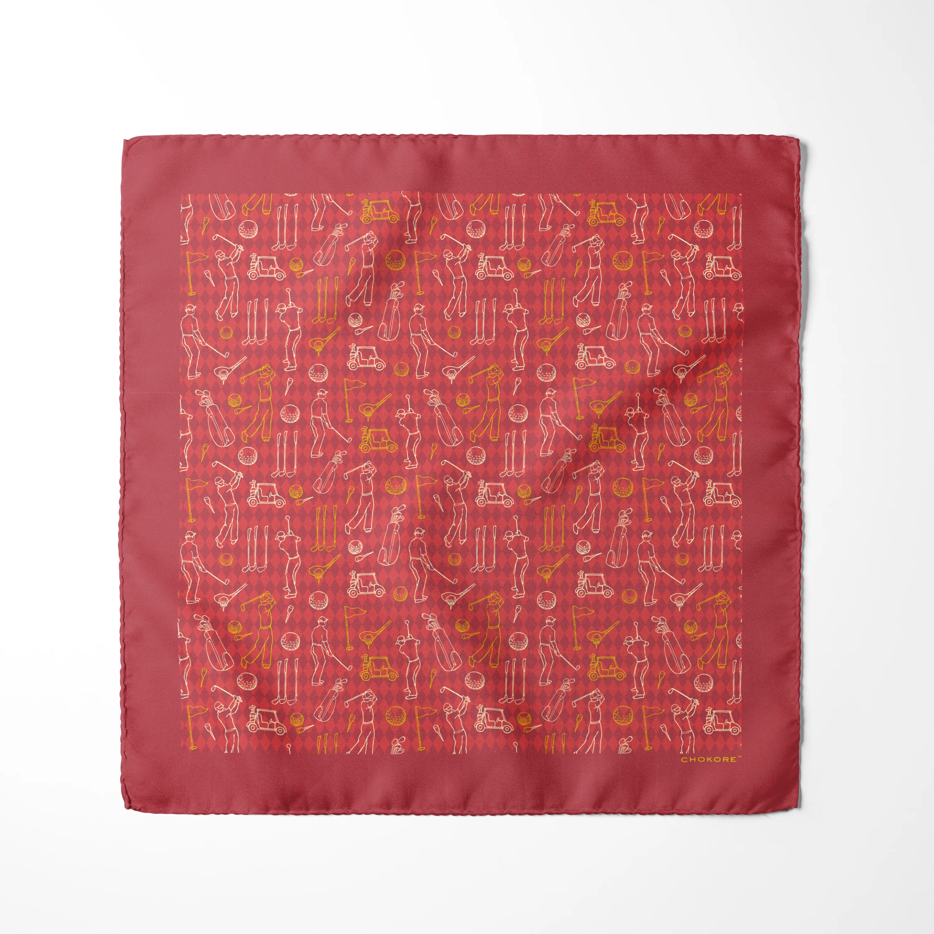 Chokore Red Golf Print Silk Pocket Square - Sporty Silks Range