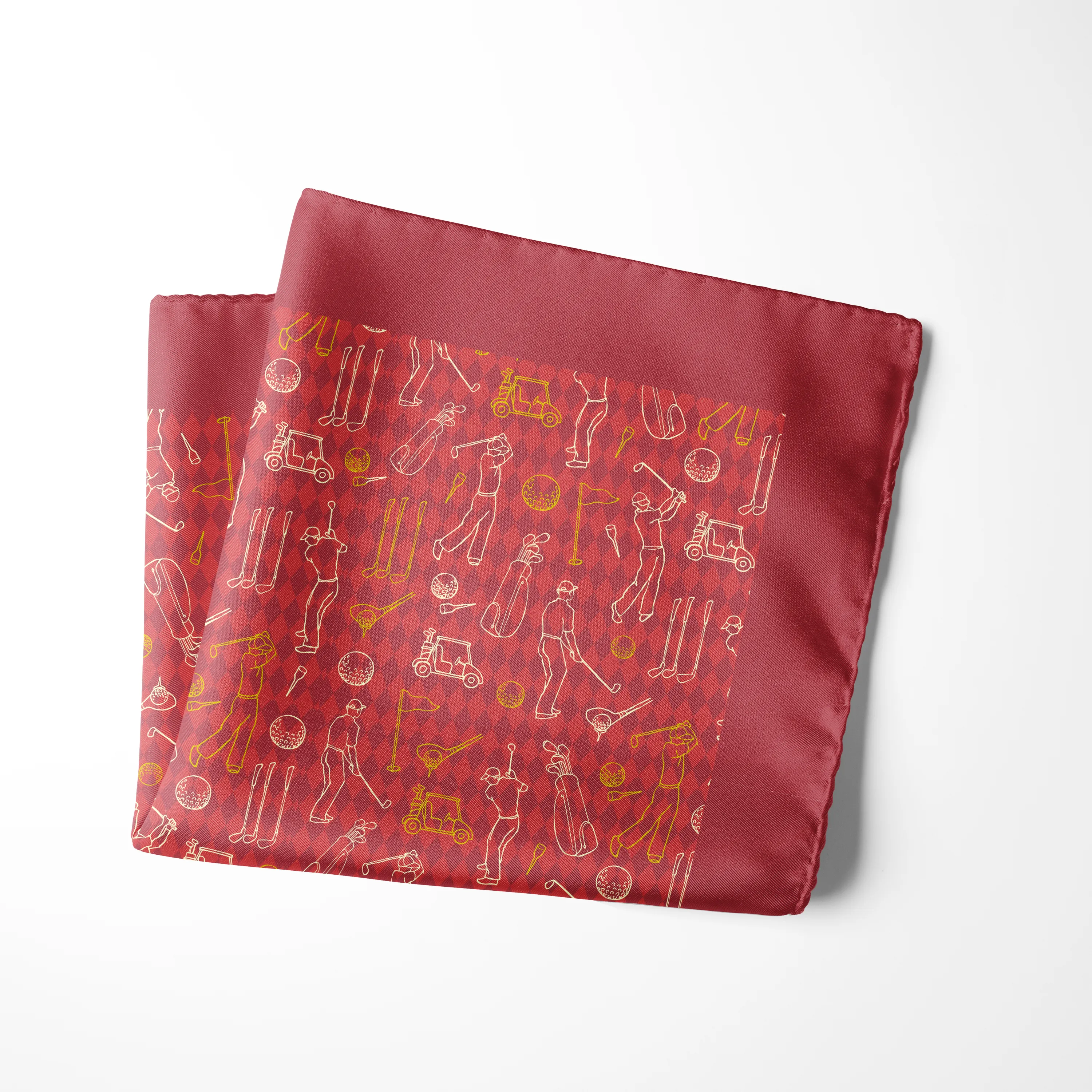 Chokore Red Golf Print Silk Pocket Square - Sporty Silks Range