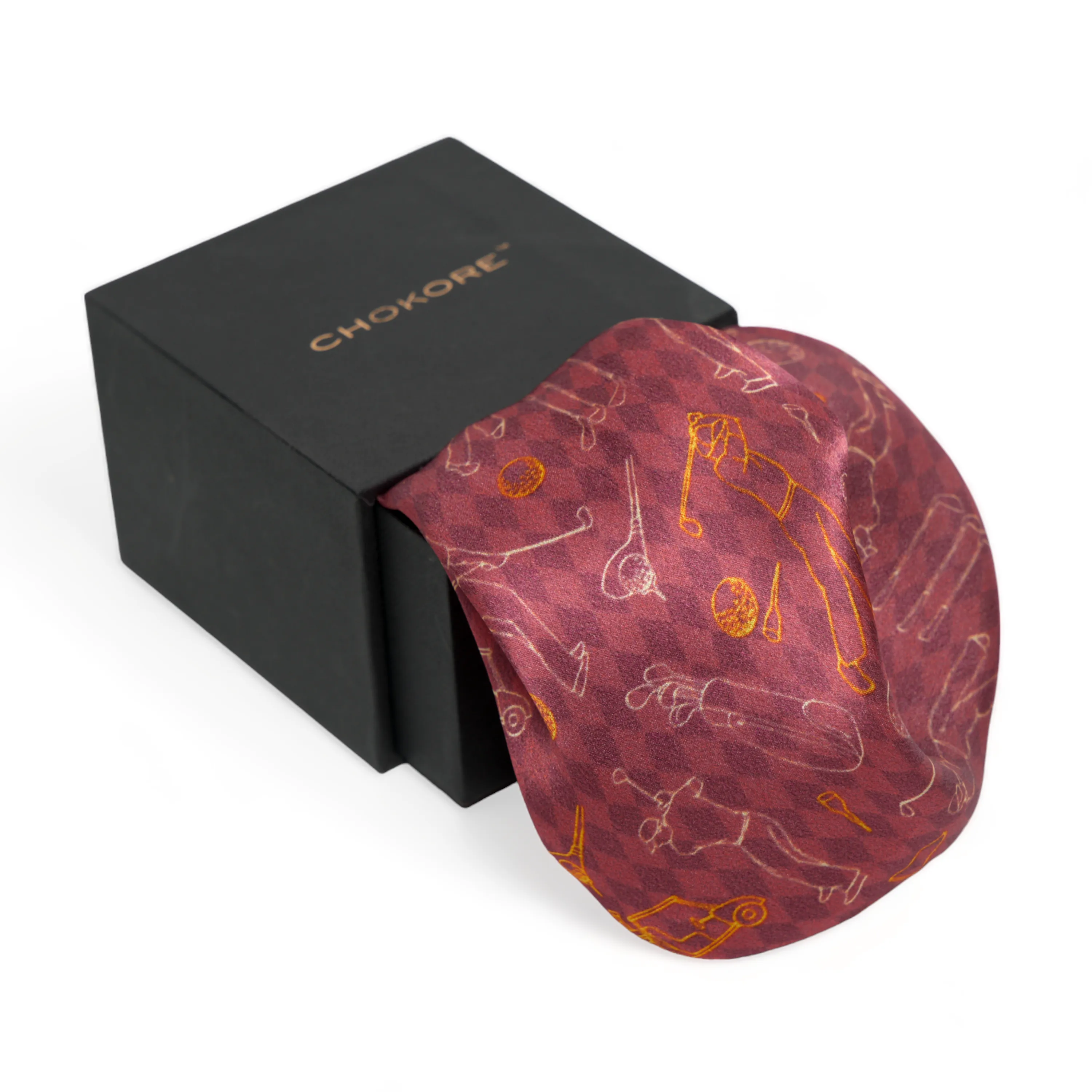 Chokore Red Golf Print Silk Pocket Square - Sporty Silks Range