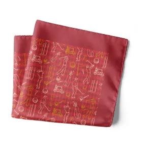 Chokore Red Golf Print Silk Pocket Square - Sporty Silks Range