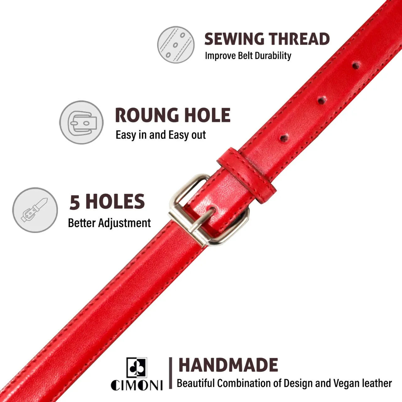 CIMONI Leather women belt of casual & formal uses [Red Color]