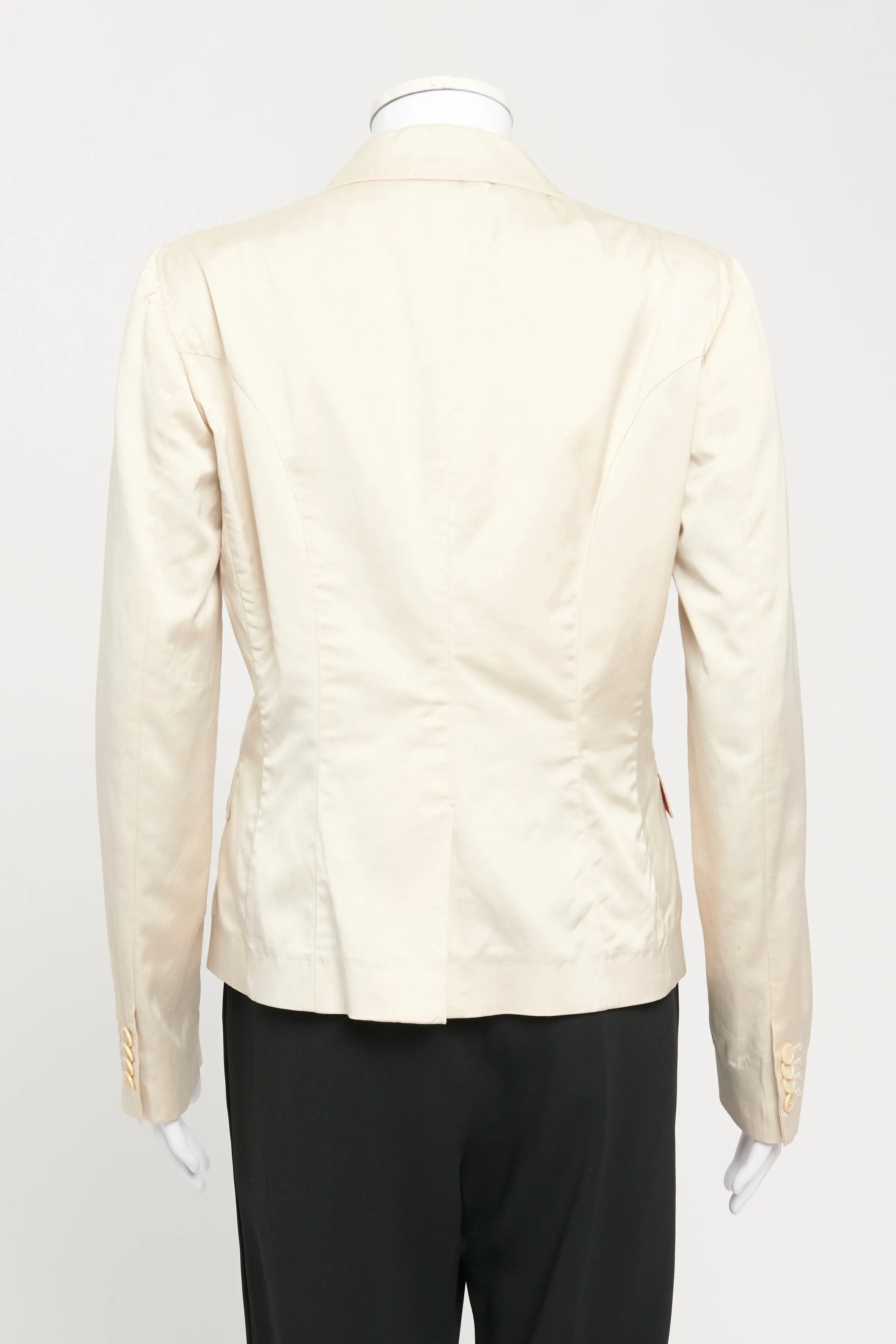 Cream Double Breasted Blazer with Curved Hem