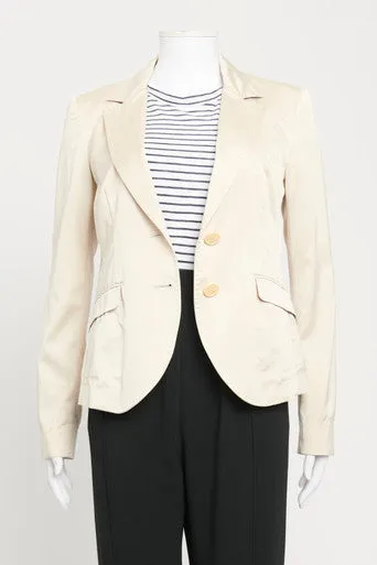 Cream Double Breasted Blazer with Curved Hem