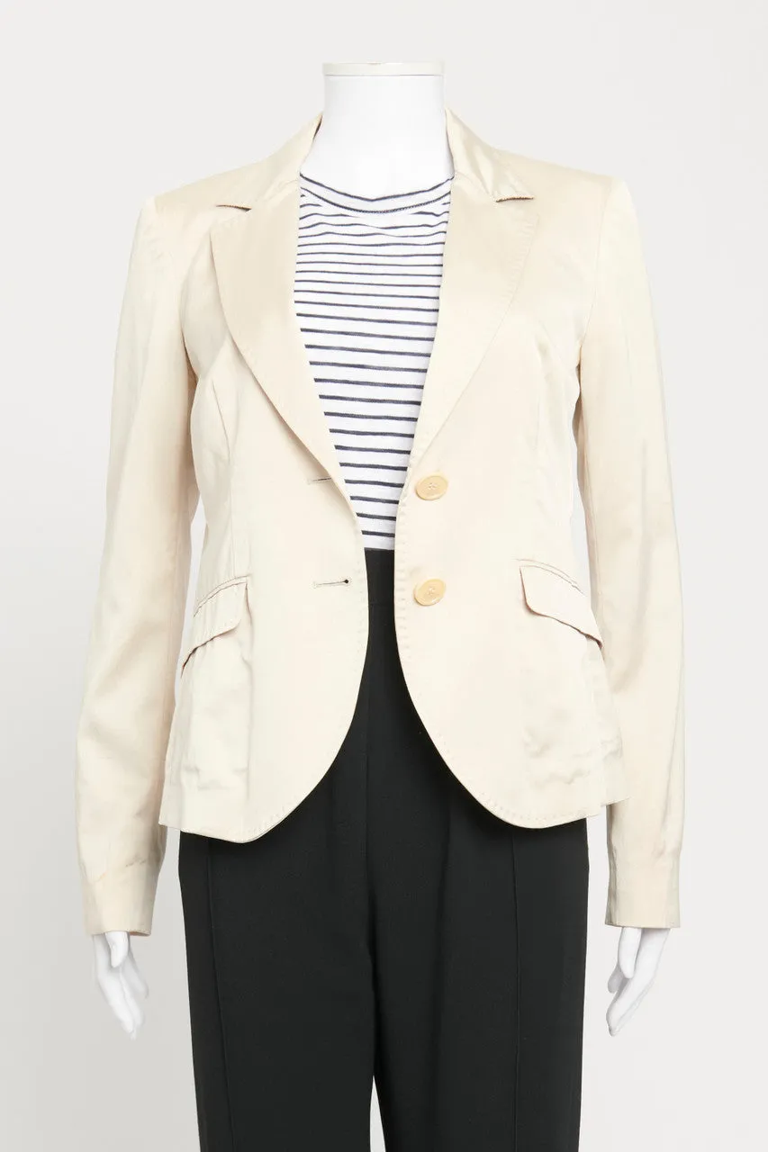 Cream Double Breasted Blazer with Curved Hem