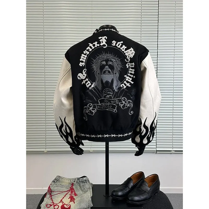 Embroidered baseball black high-end men motorcycle jacket