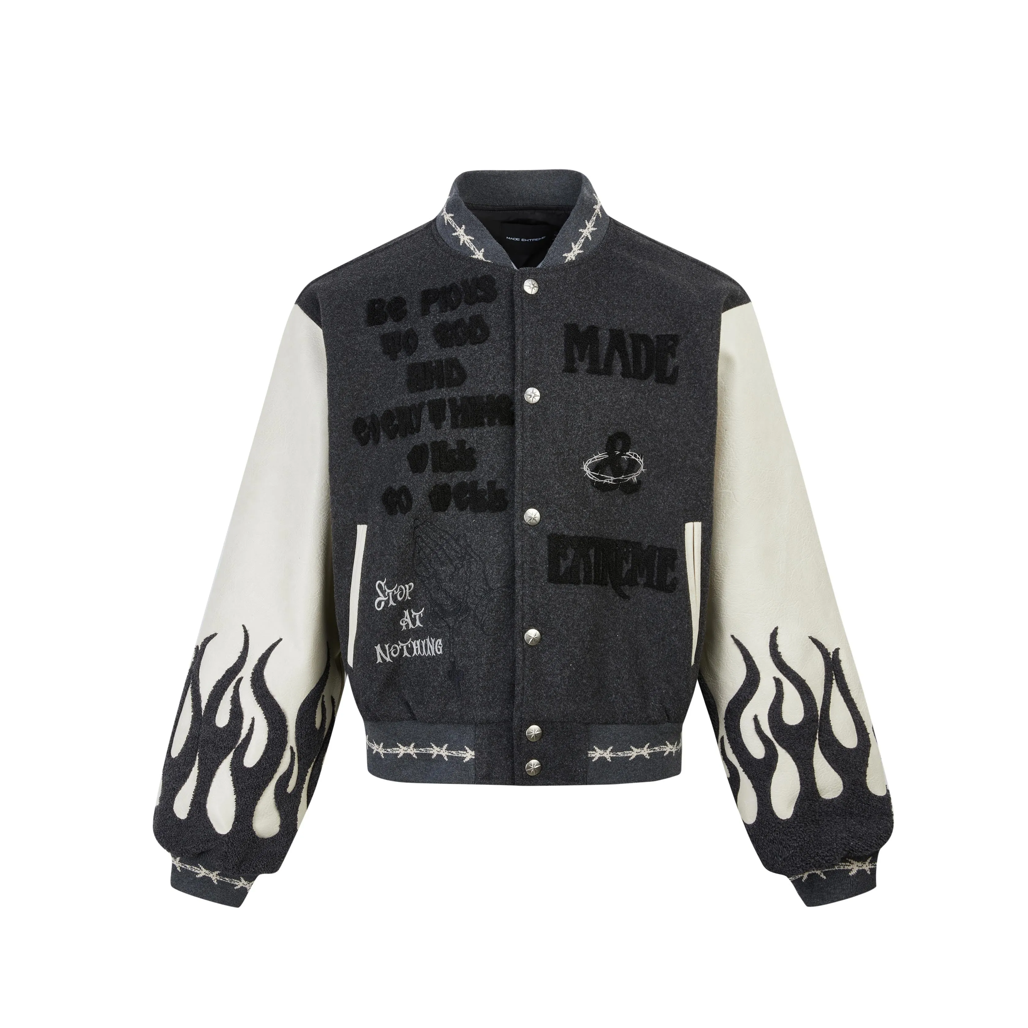 Embroidered baseball black high-end men motorcycle jacket