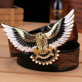 Golden Soaring Eagle Buckle Leather Belt