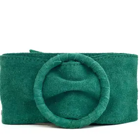 Green Womens' Soft Silky Suede Leather Round Buckle 70mm Wide Dress Belt