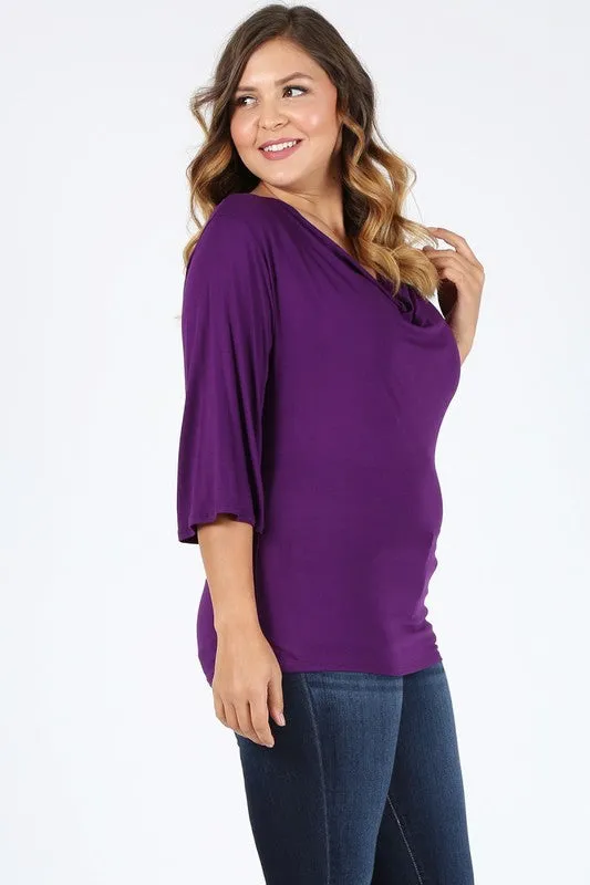 HI Curvy Plus size Women cowl neck basic 3/4 bell sleeves Shirts