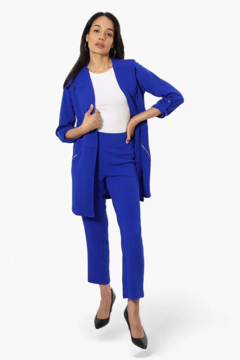 Impress Roll Up Sleeve Long Blazer - Blue