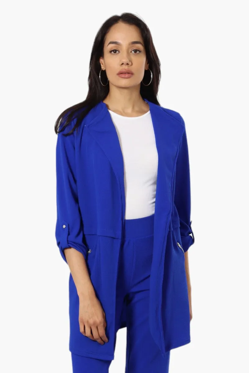 Impress Roll Up Sleeve Long Blazer - Blue