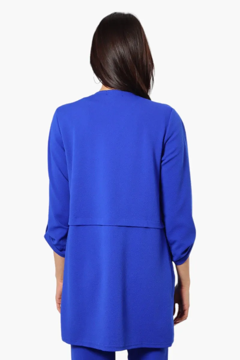 Impress Roll Up Sleeve Long Blazer - Blue