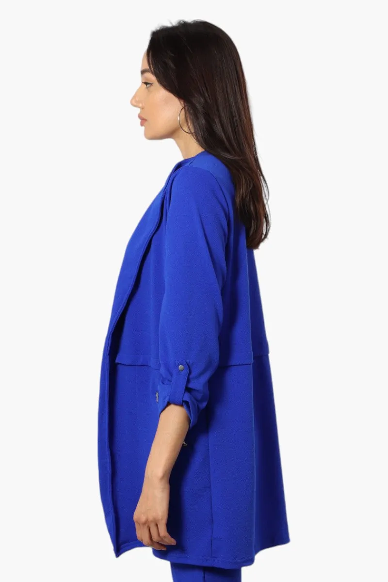 Impress Roll Up Sleeve Long Blazer - Blue