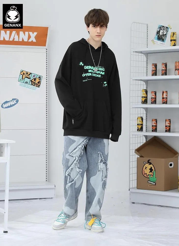 Letter Print Kangaroo Pocket Hoodies