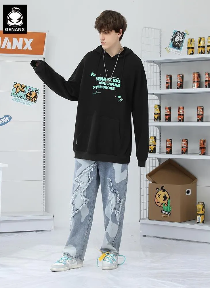 Letter Print Kangaroo Pocket Hoodies