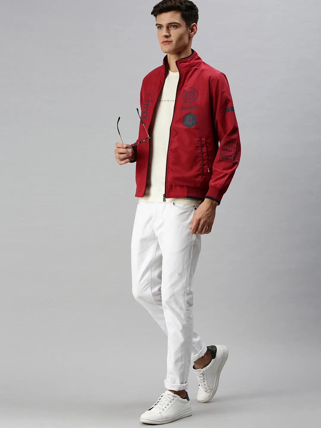 Men Printed Red Sporty Jacket