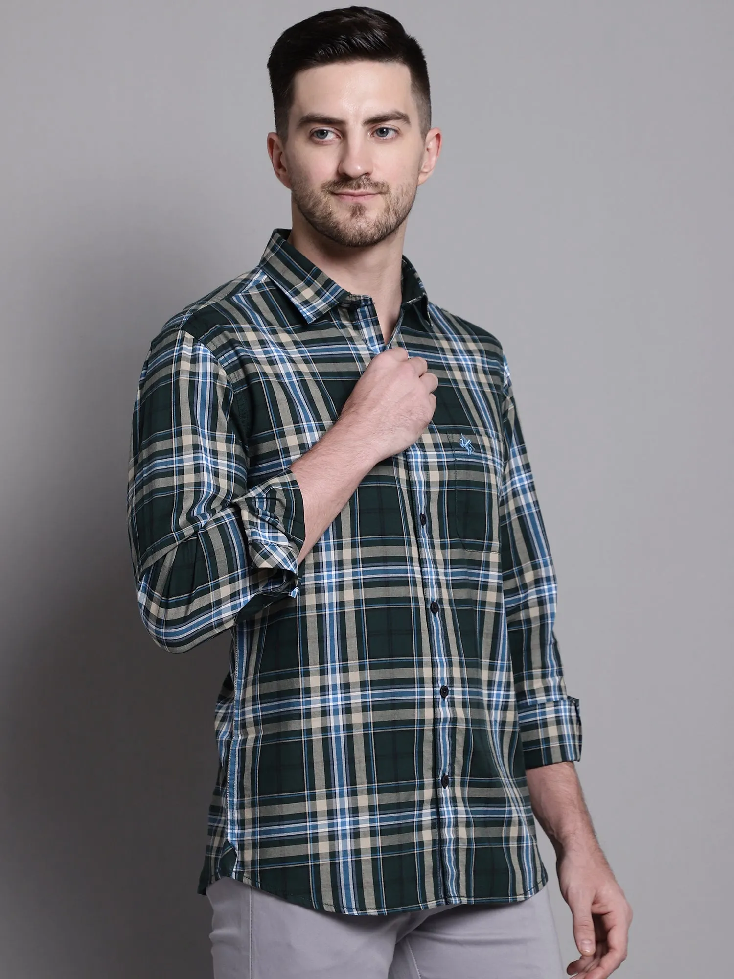 Men's Dark Green Casual Big Checks Full Sleeve Shirt