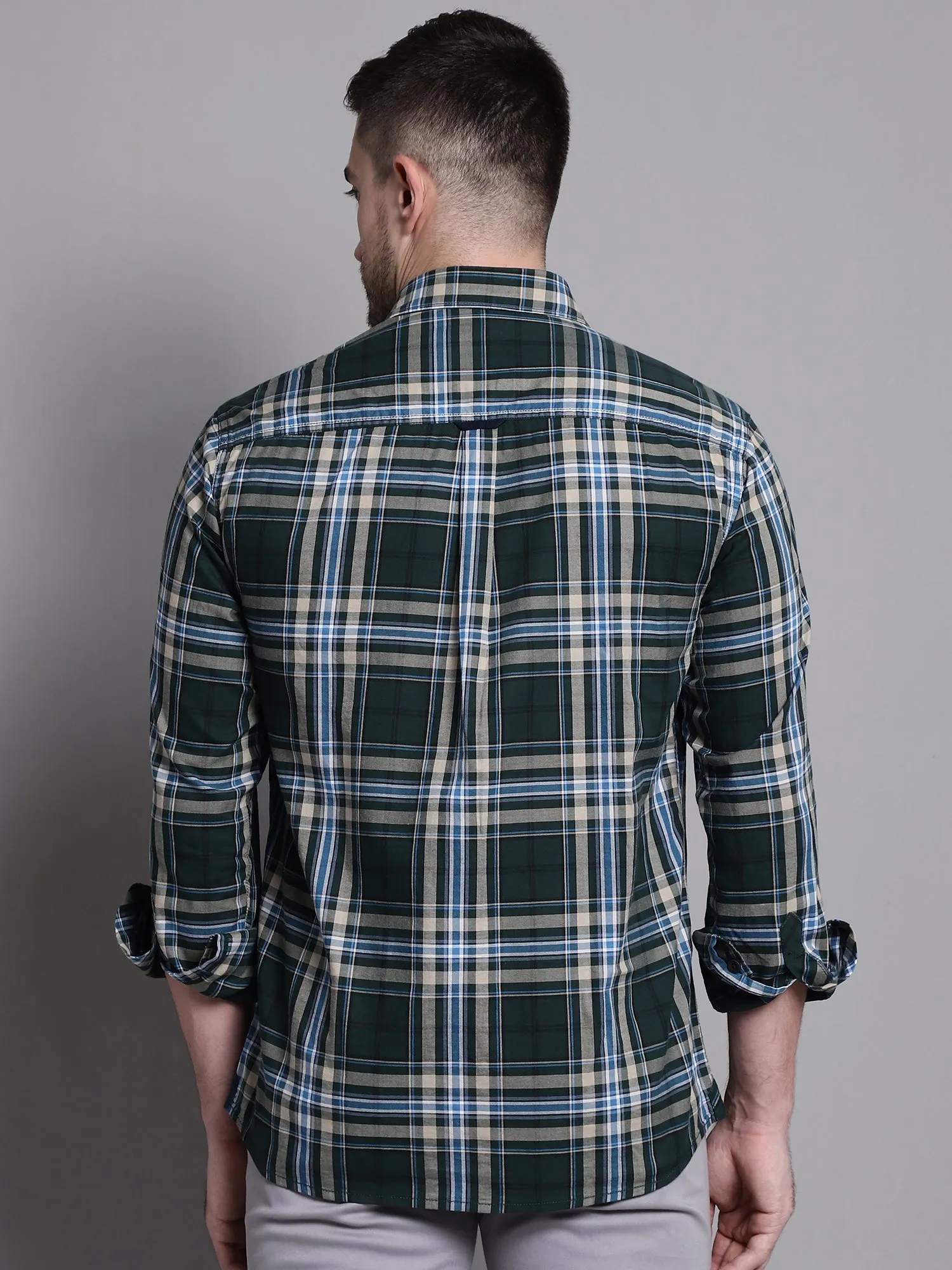 Men's Dark Green Casual Big Checks Full Sleeve Shirt