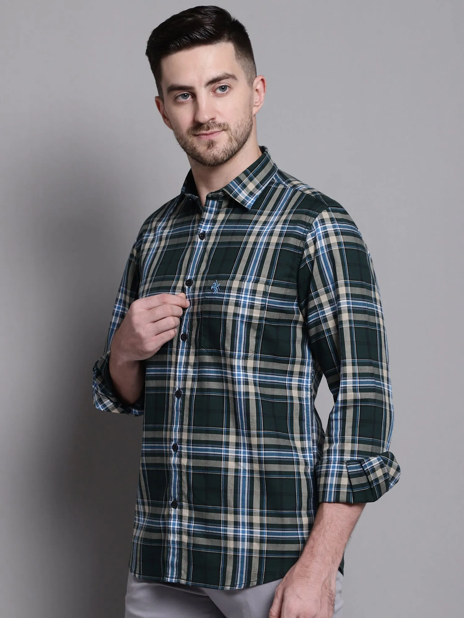 Men's Dark Green Casual Big Checks Full Sleeve Shirt