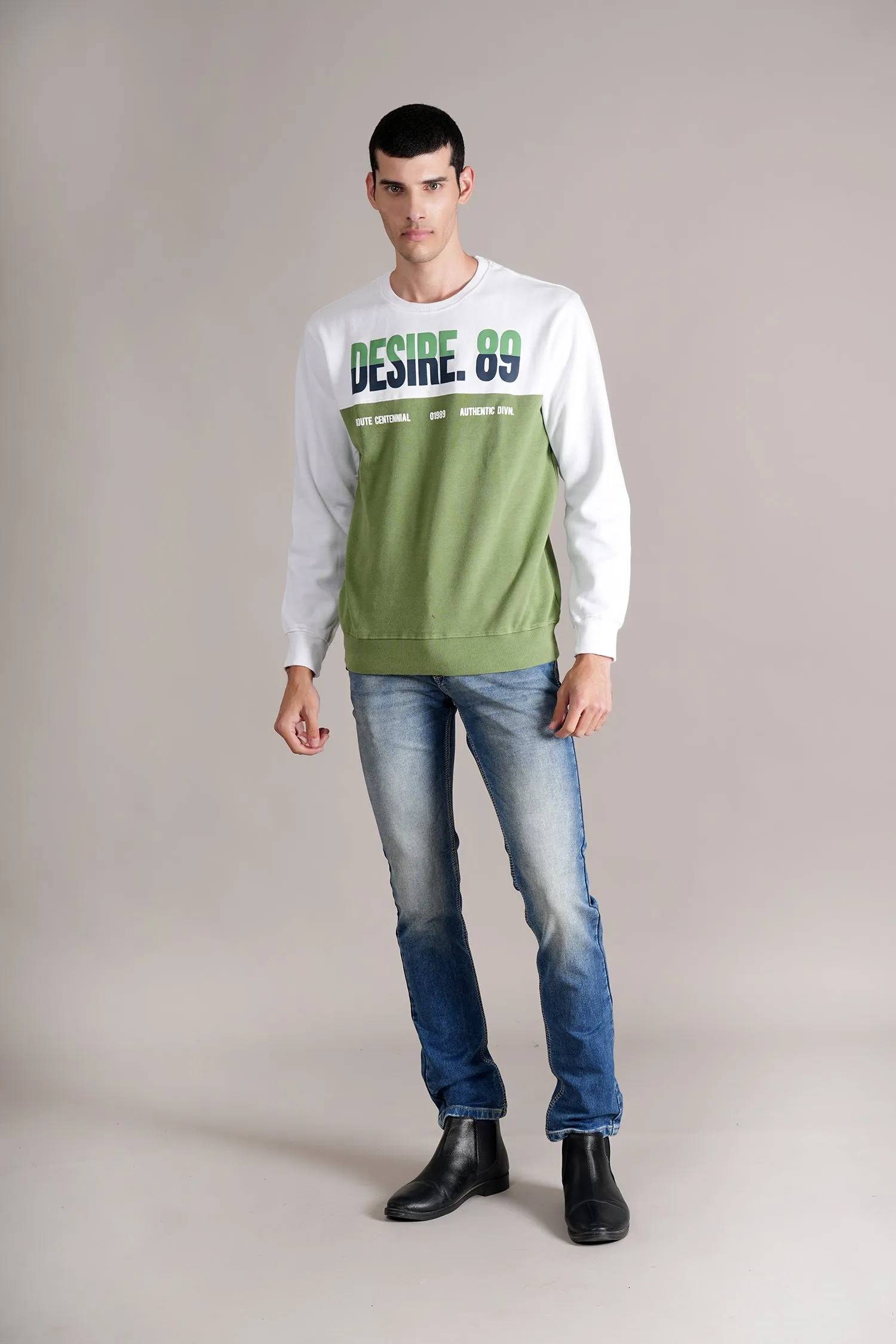 Men's Green Printed Full Sleeves Round Neck T-shirt