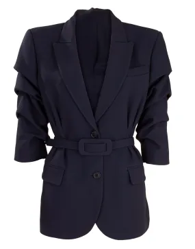 Midnight Crushed Sleeve Fitted Blazer