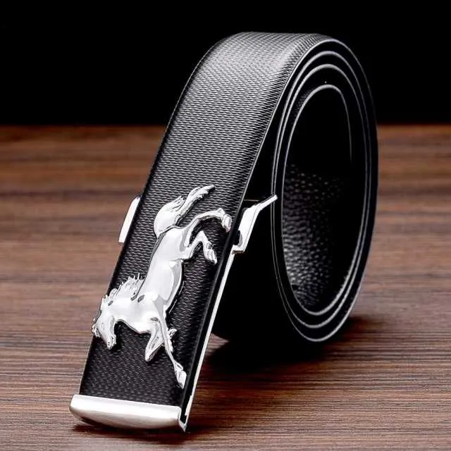 Minimalist Horse Metal Buckle Leather Belt