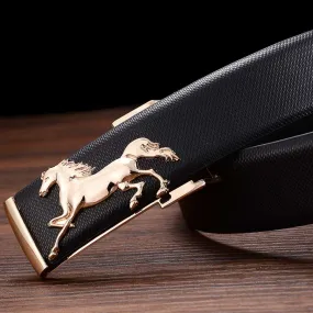 Minimalist Horse Metal Buckle Leather Belt