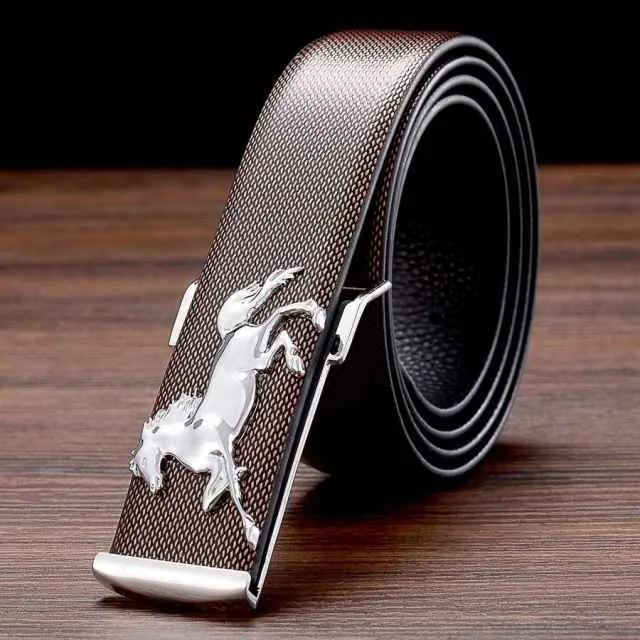 Minimalist Horse Metal Buckle Leather Belt