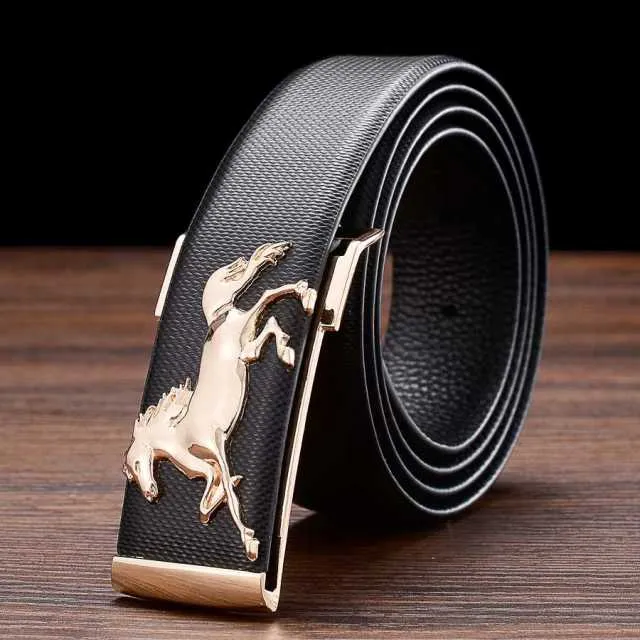 Minimalist Horse Metal Buckle Leather Belt