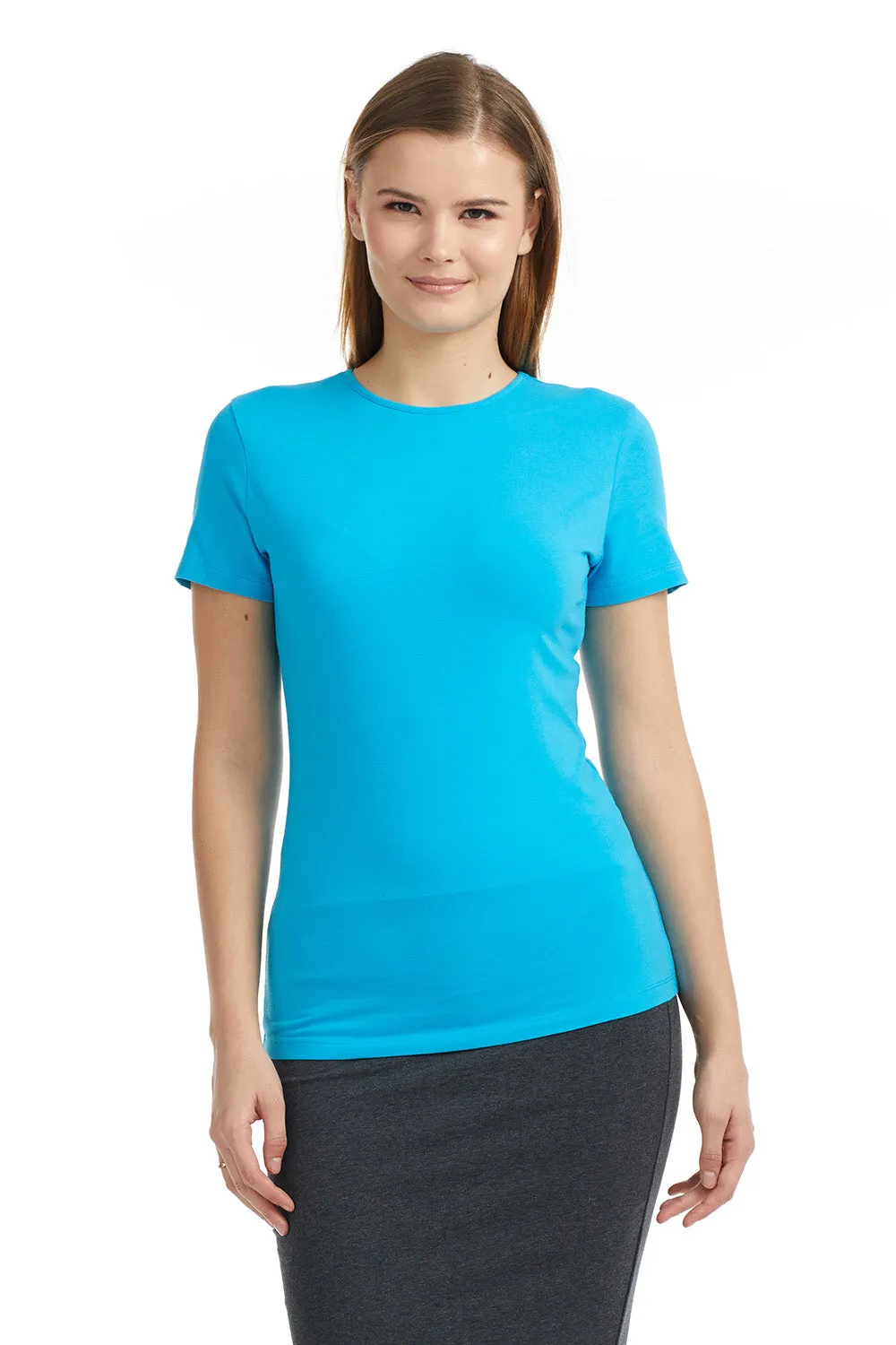 Ocean Blue Short Sleeve Crewneck T-Shirt Top for Women