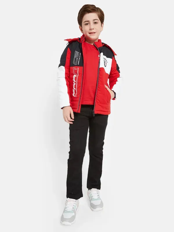 Octave Boys Red Colourblocked Sporty Jacket