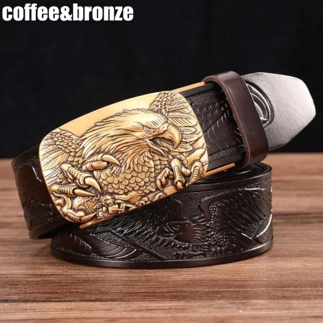 Rectangular Eagle Design Leather Belt