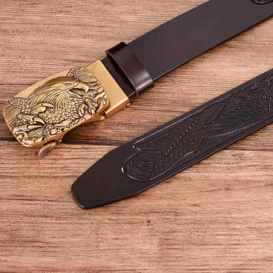 Rectangular Eagle Design Leather Belt