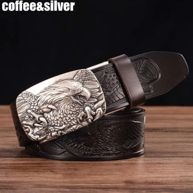 Rectangular Eagle Design Leather Belt