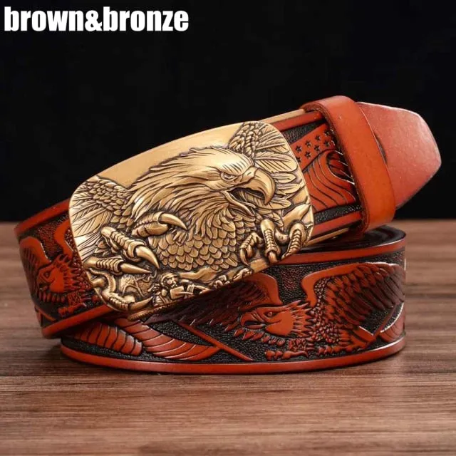 Rectangular Eagle Design Leather Belt