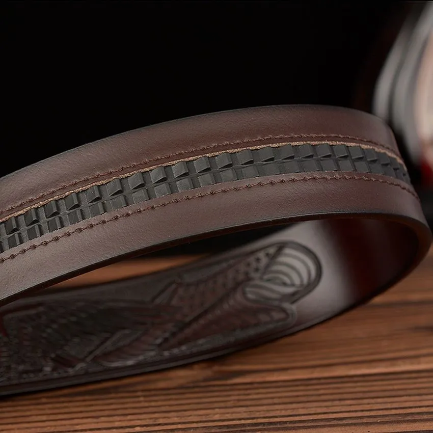 Rectangular Eagle Design Leather Belt