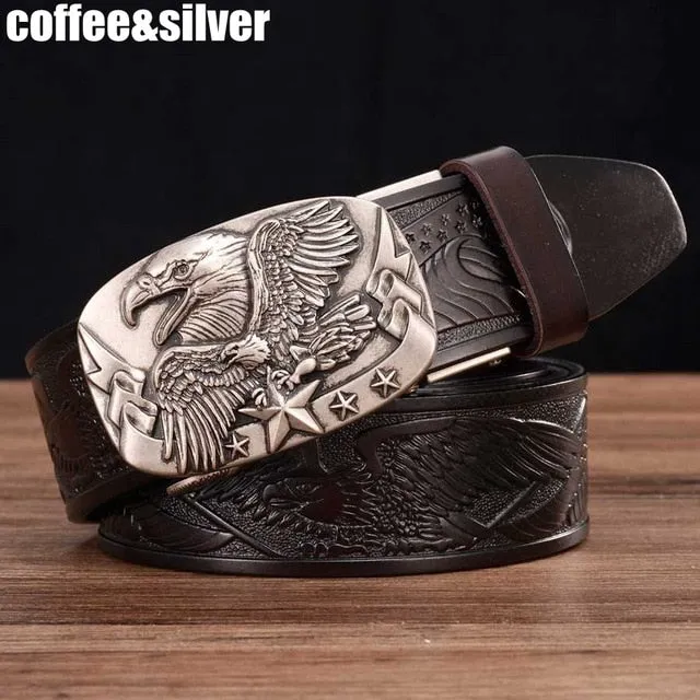 Rectangular Eagle Design Leather Belt