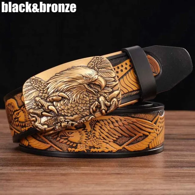 Rectangular Eagle Design Leather Belt