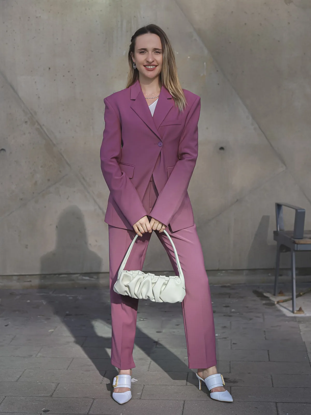 Single Front-Button Fitted Blazer and Pants - Manve Purple