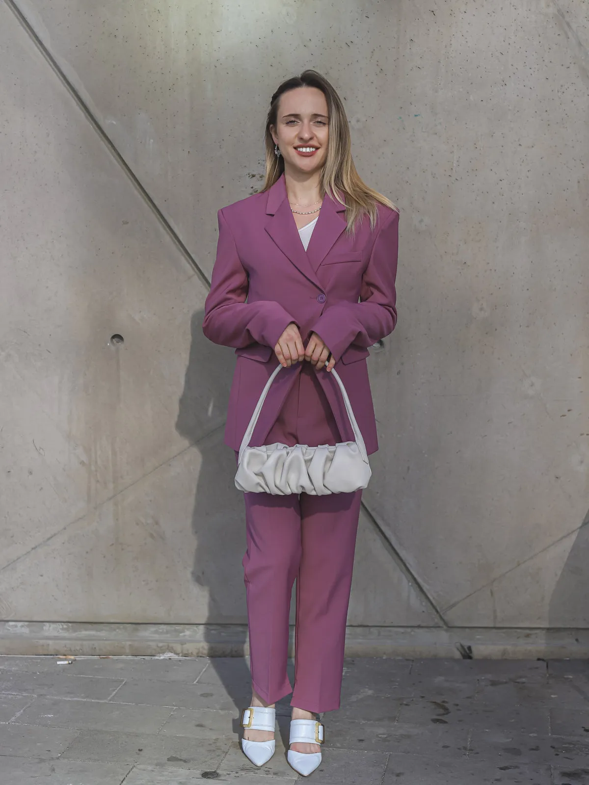 Single Front-Button Fitted Blazer and Pants - Manve Purple