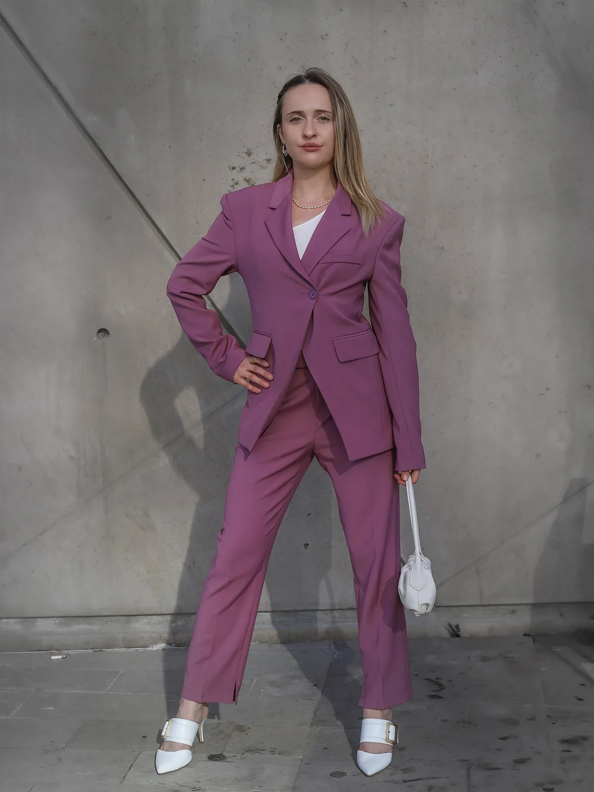 Single Front-Button Fitted Blazer and Pants - Manve Purple