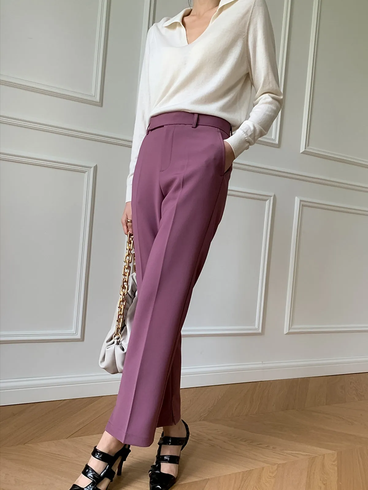 Single Front-Button Fitted Blazer and Pants - Manve Purple